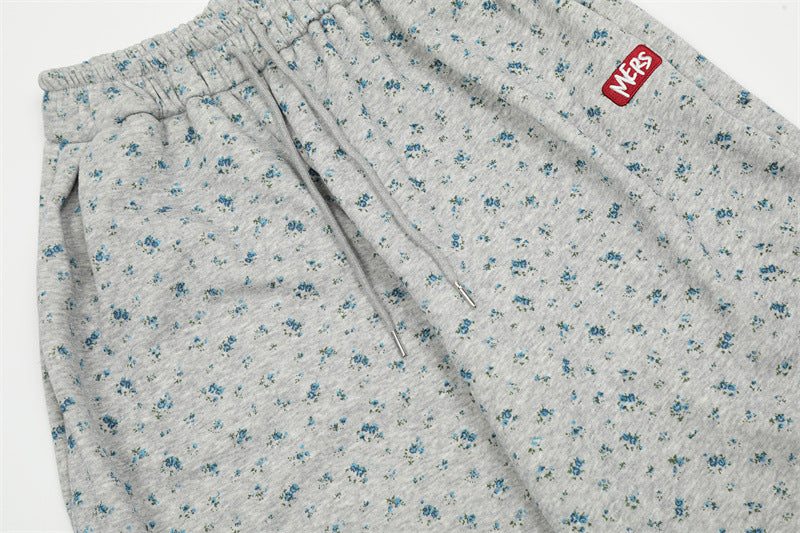Small Floral Fleece-lined Niche High Waist Casual Pants For Women