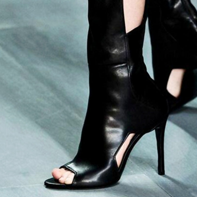 Fish Mouth Hollow High-heeled Women's Boots