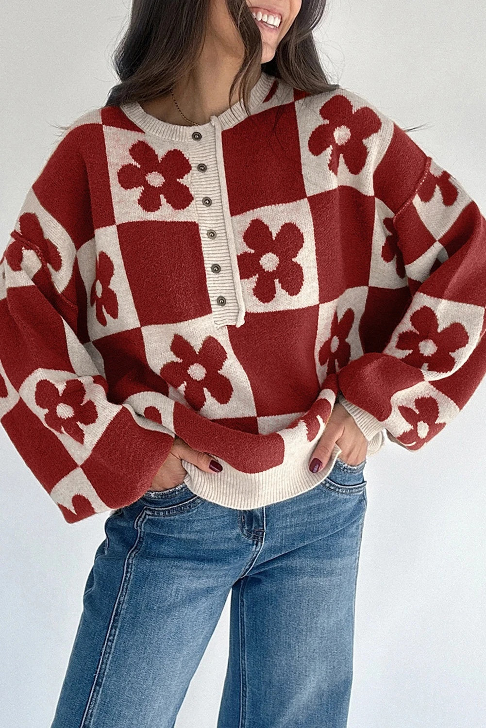 Black Henry Plaid Collar Loose Sweater