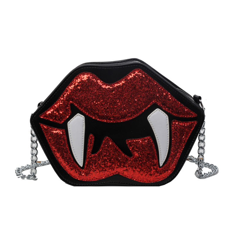 Personality Sequin Chain Funny Big Lips Style Crossbody Bag