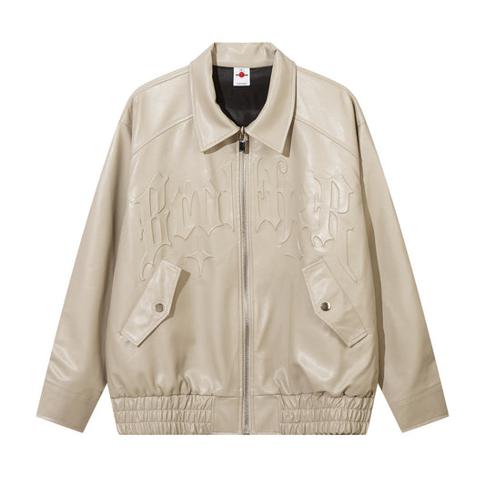 Solid Color PU Leather Coat Men