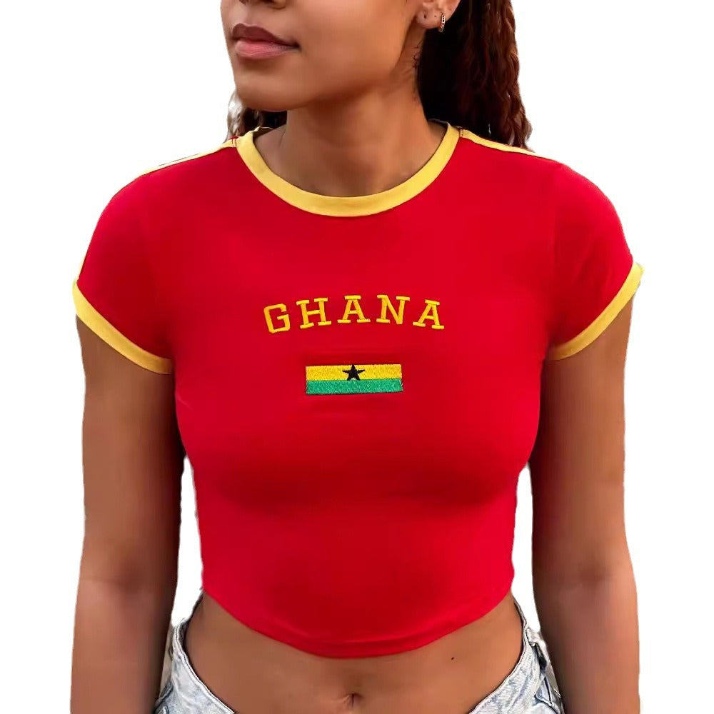 High Street Alphabet Embroidery Street Round Neck Top