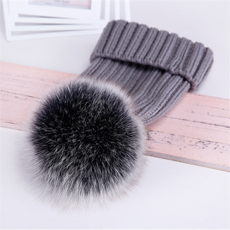 Oversized Warm Real Raccoon Fox Fur Ball Wool Hat