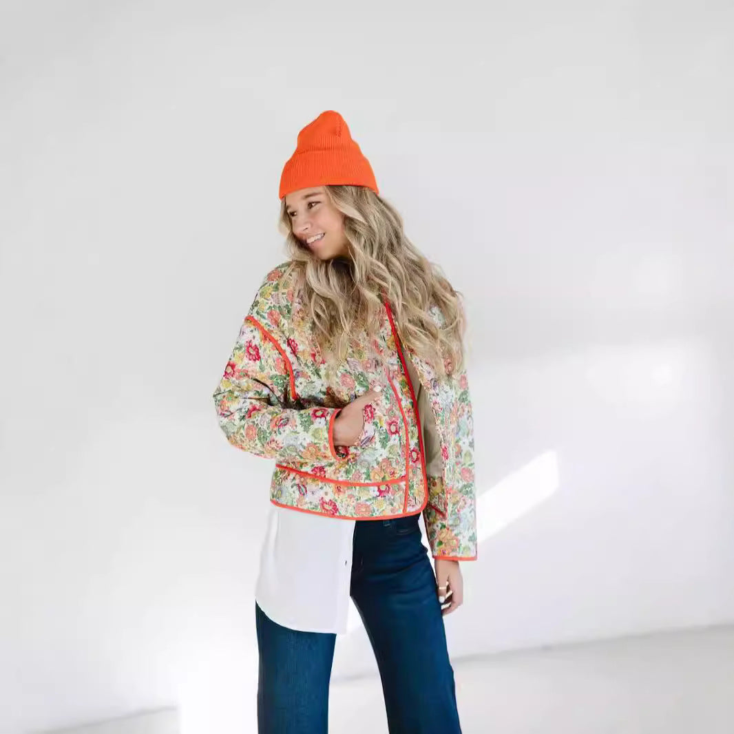 Women's Casual Printed Baggy Coat Jacket Long Sleeve Warm-keeping Cotton Clothing