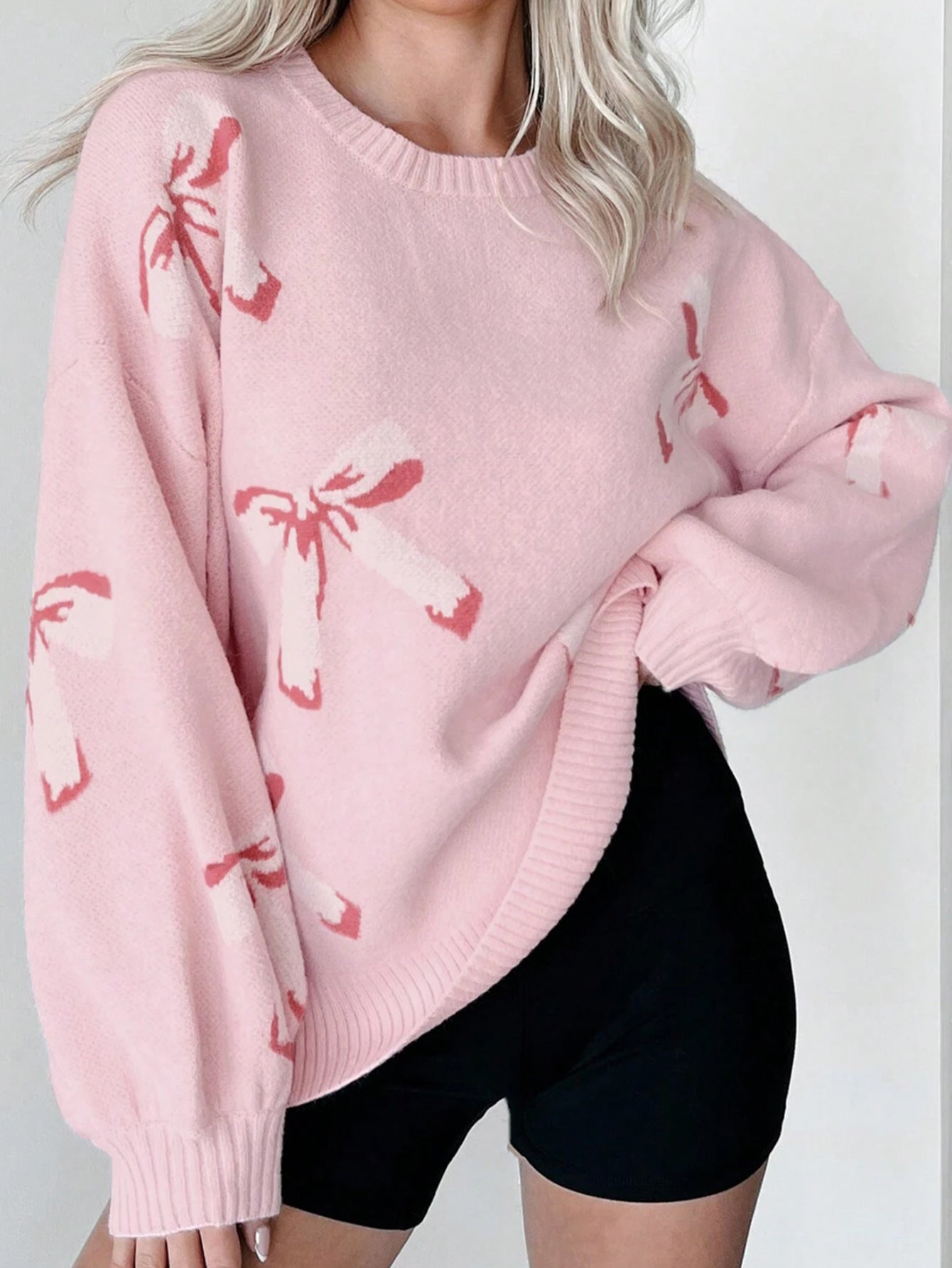 Bow Jacquard Lazy And Loose Pullover Sweater