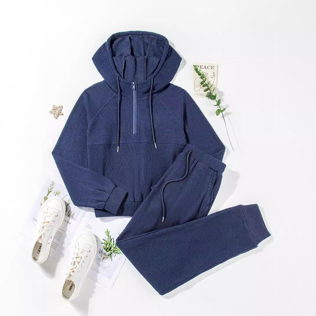 Sports Autumn And Winter Trousers Two-piece Solid Color Casual Sportswear