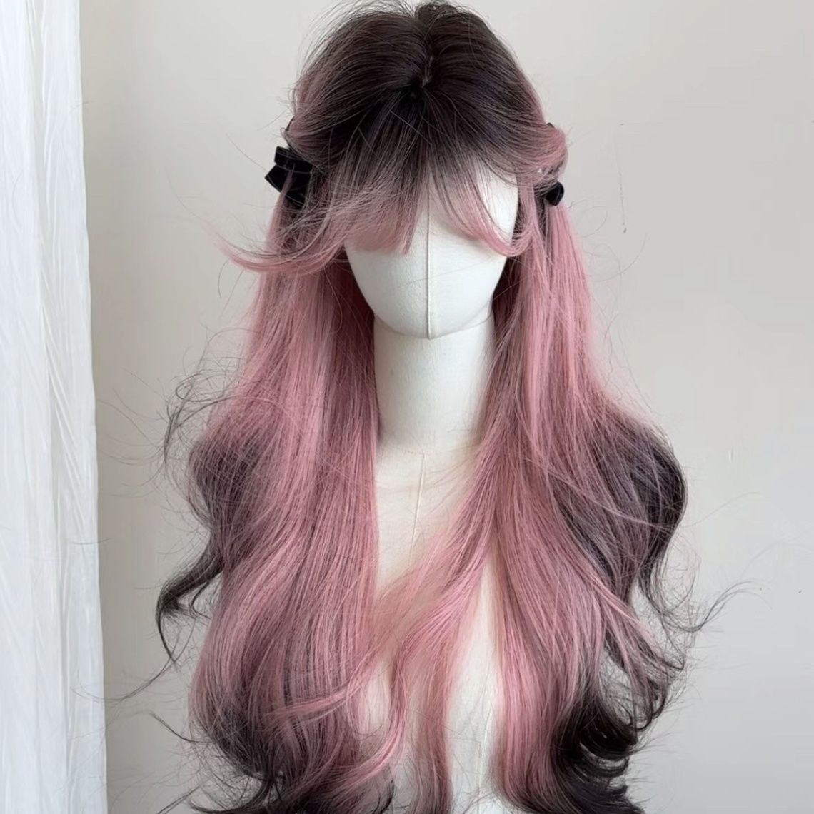 Female Gradient Black High Layered Simulation Long Curly Hair Full-head Wig