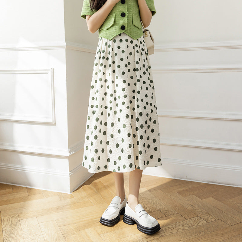Women's Printed Dots High Waist Pleated Skirt Polka Dot Skirt