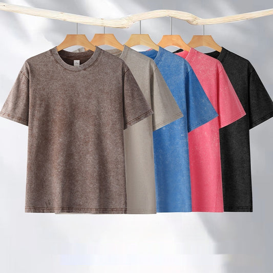 Vasket kortærmet T-shirt til mænd og kvinder