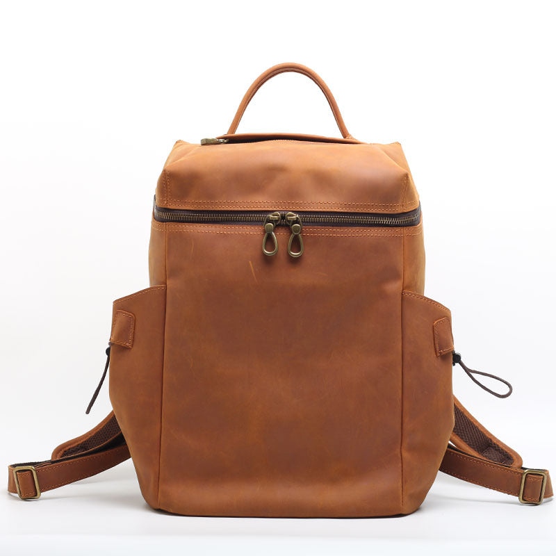 Classic Retro Backpack Crazy Horse Leather Cowhide Multi-compartment