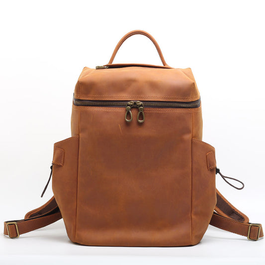 Classic Retro Backpack Crazy Horse Leather Cowhide Multi-compartment