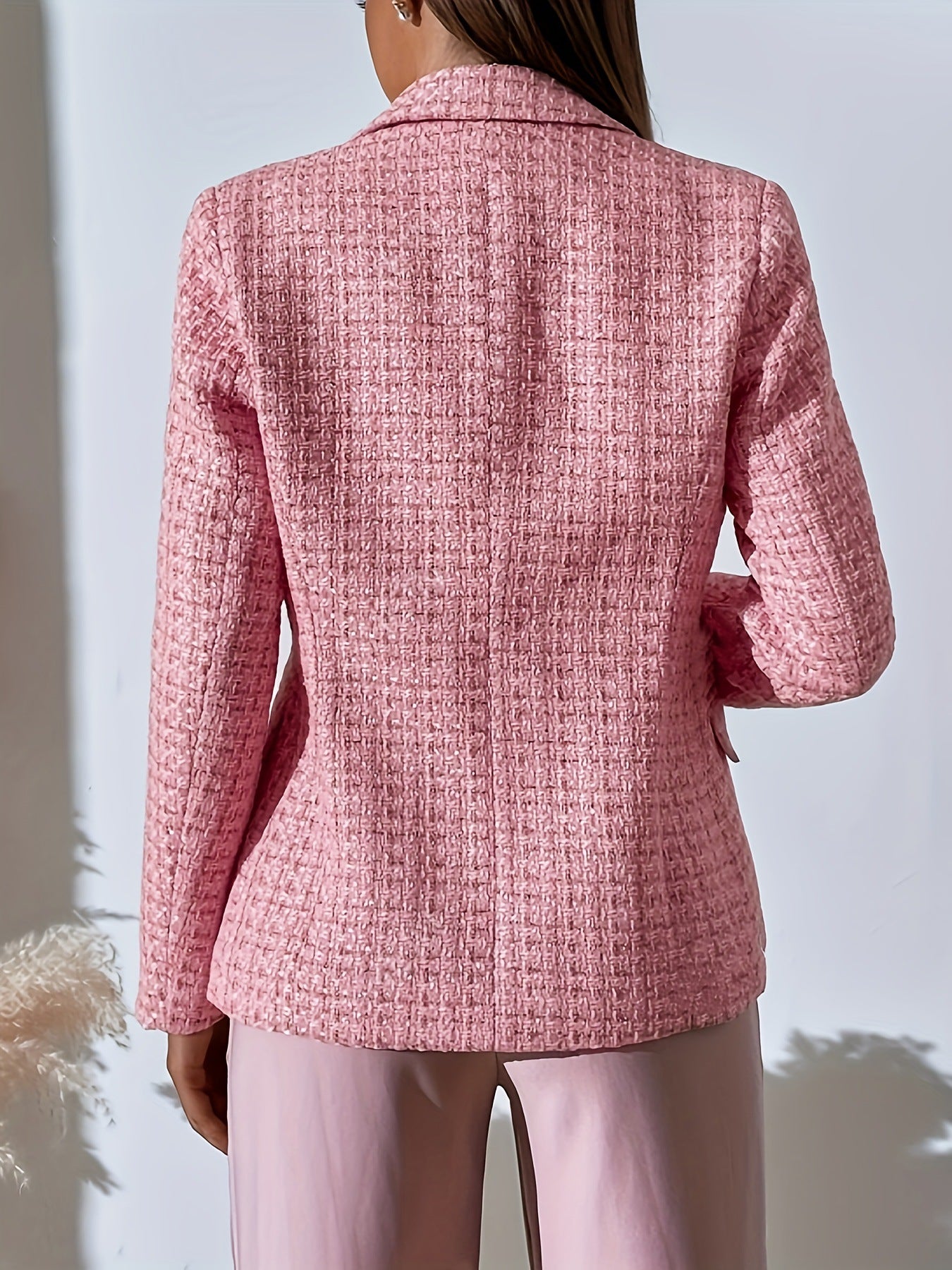Double Breasted Notched Lapel Blazer Elegant Long Sleeve