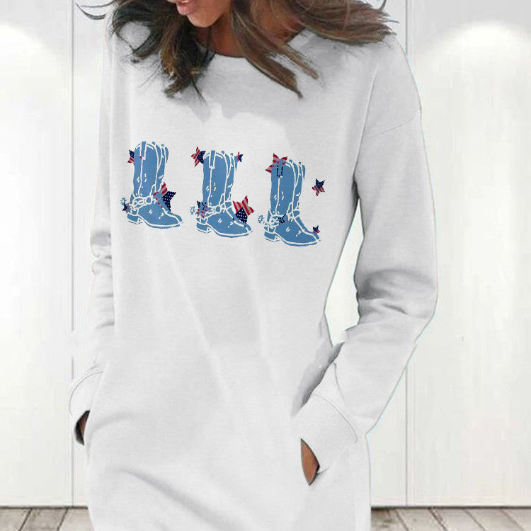Women's Printed Round Neck Long-sleeved Sweater