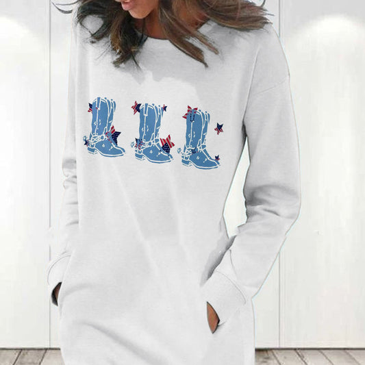 Rundhalset langærmet sweater med print til kvinder