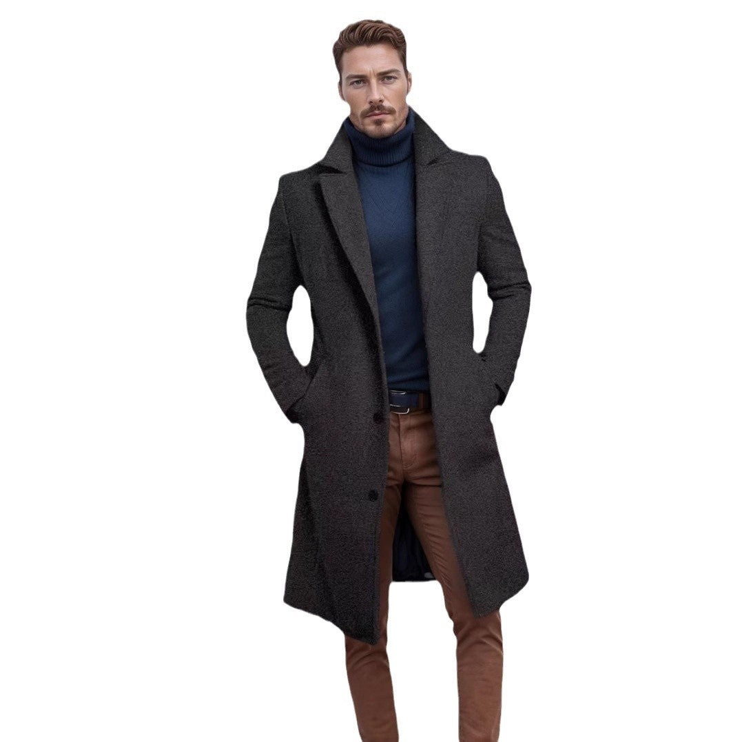 Men's Mid-length Solid Color Autumn And Winter Wool Warm Coat