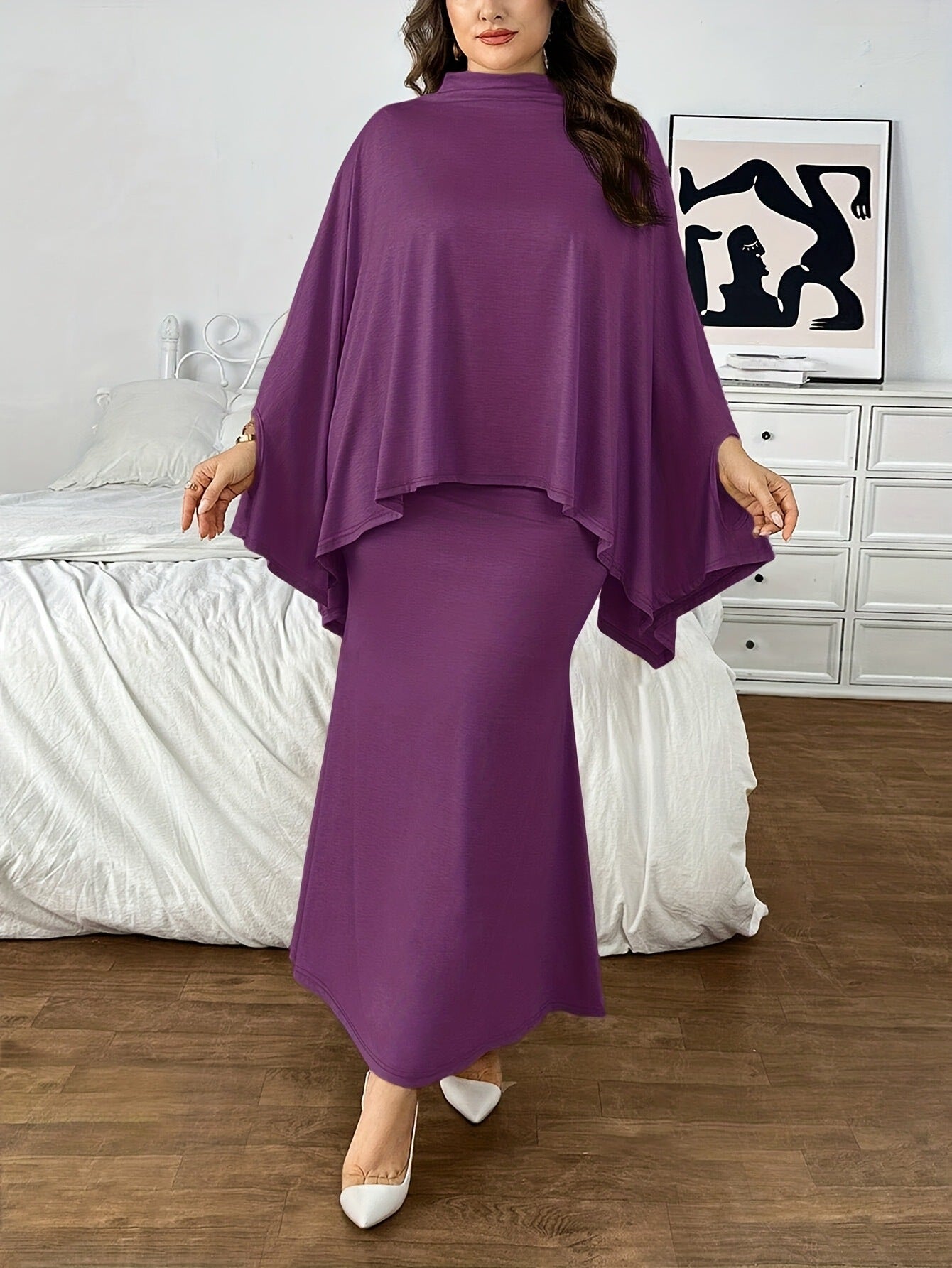 Women's Fashion Bat Sleeve Half-Zip Skirt Set