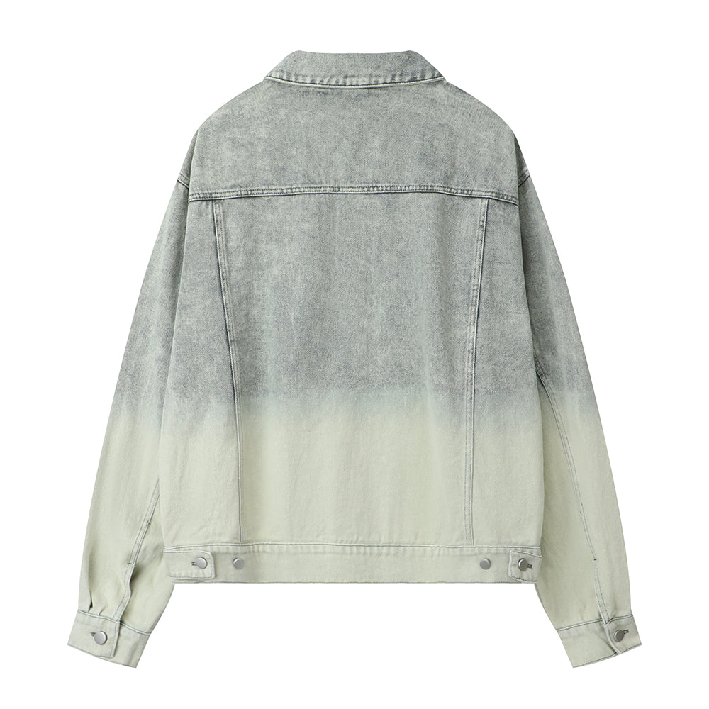 Washed Tie-dye Gradient Denim Jacket