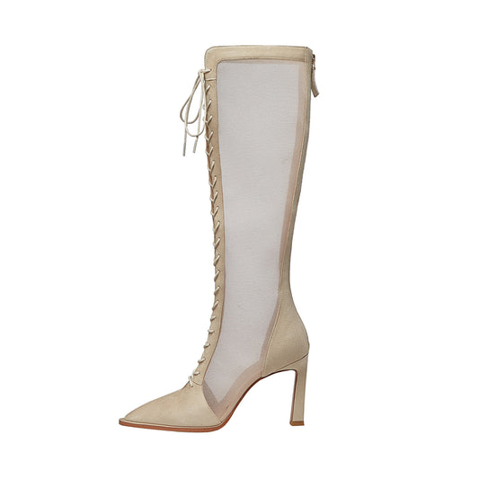 Stiletto Heels Pointy Toe Cross Strap Sandal Boots Mesh Fashion