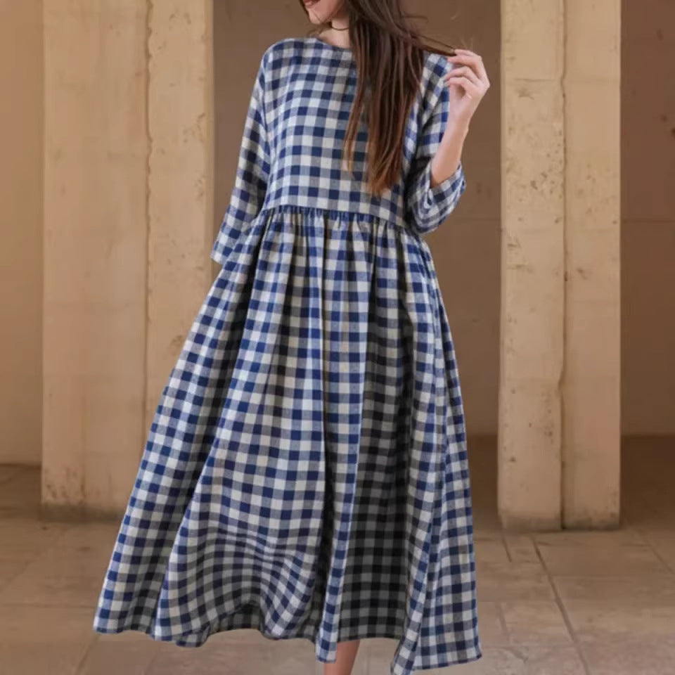 Women's Fashionable Retro Plaid Elegant Graceful Dress