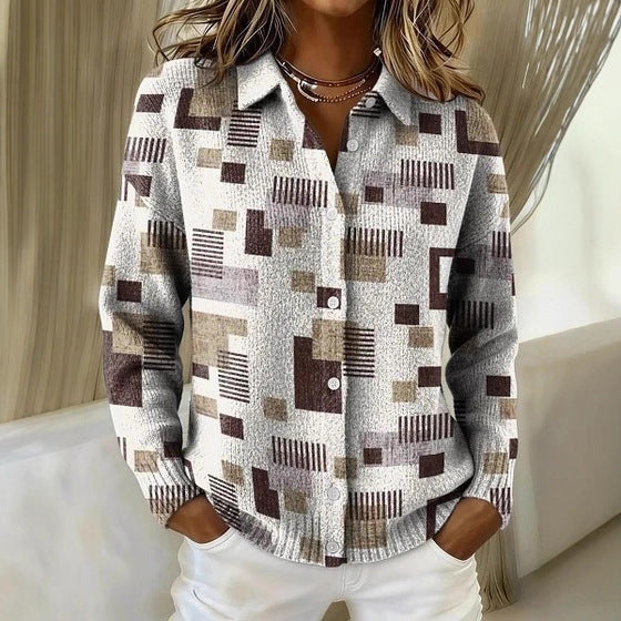 Womens Retro Plaid Printed Long-Sleeve Shirt With Star Design