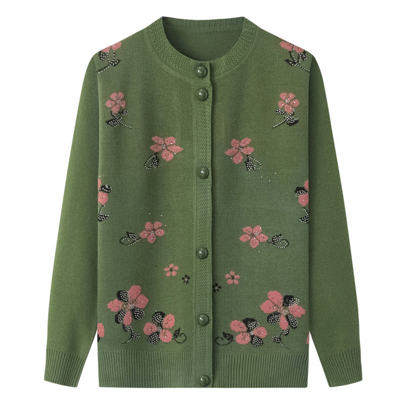 Thermal Underwear Fleece-lined Thickened Grandma Sweater Coat For Women