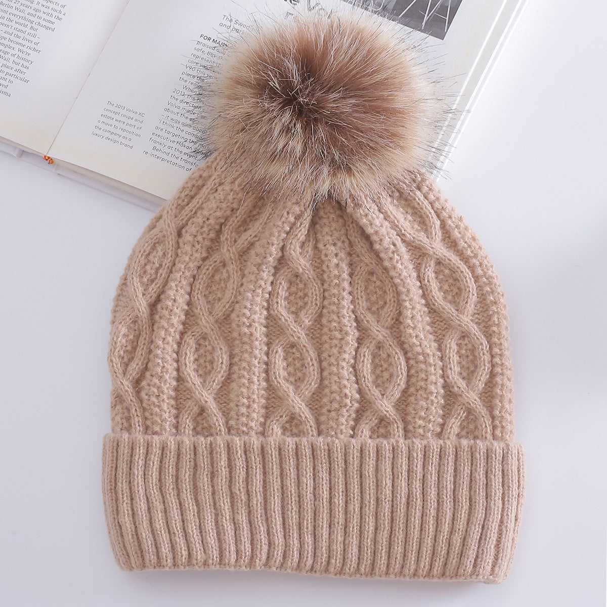 Warm Leisure Flanging Pompons Knitted Hat