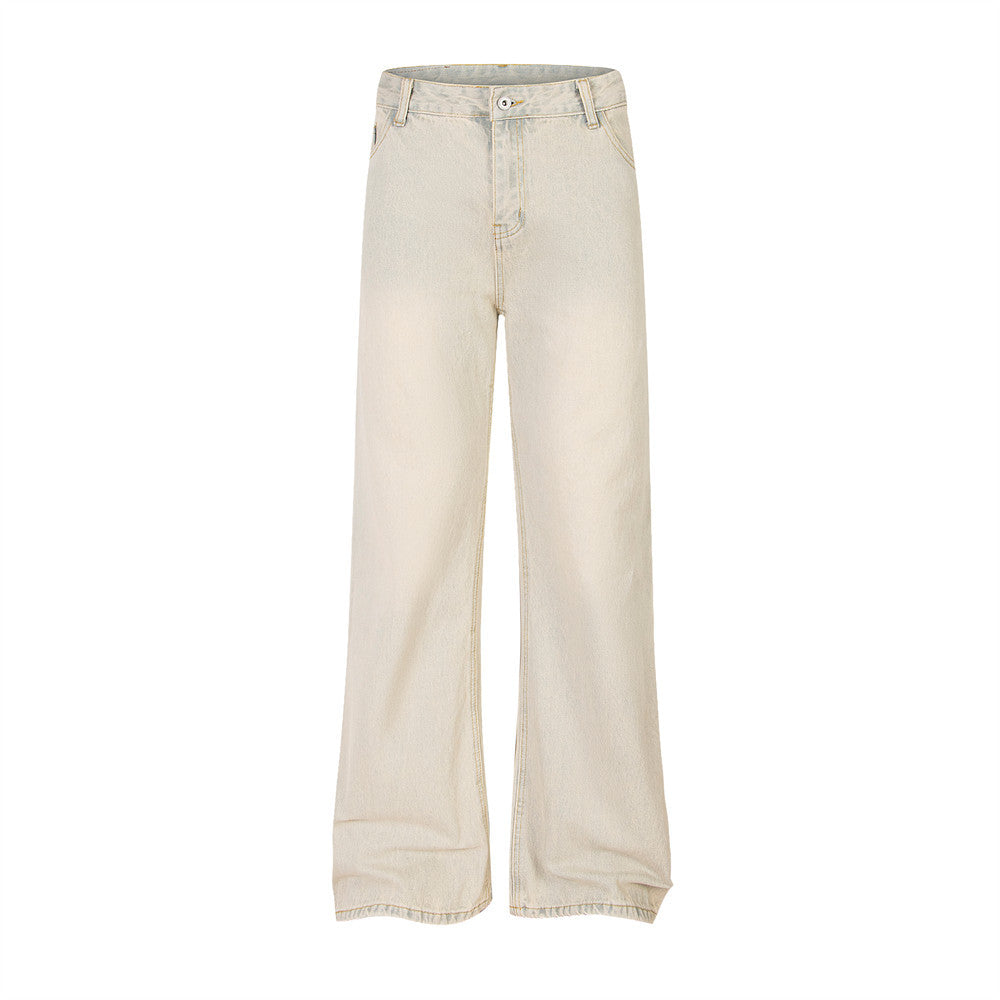 Punk-washed denim-bukser med slidt-look, lige ben, street fashion retro