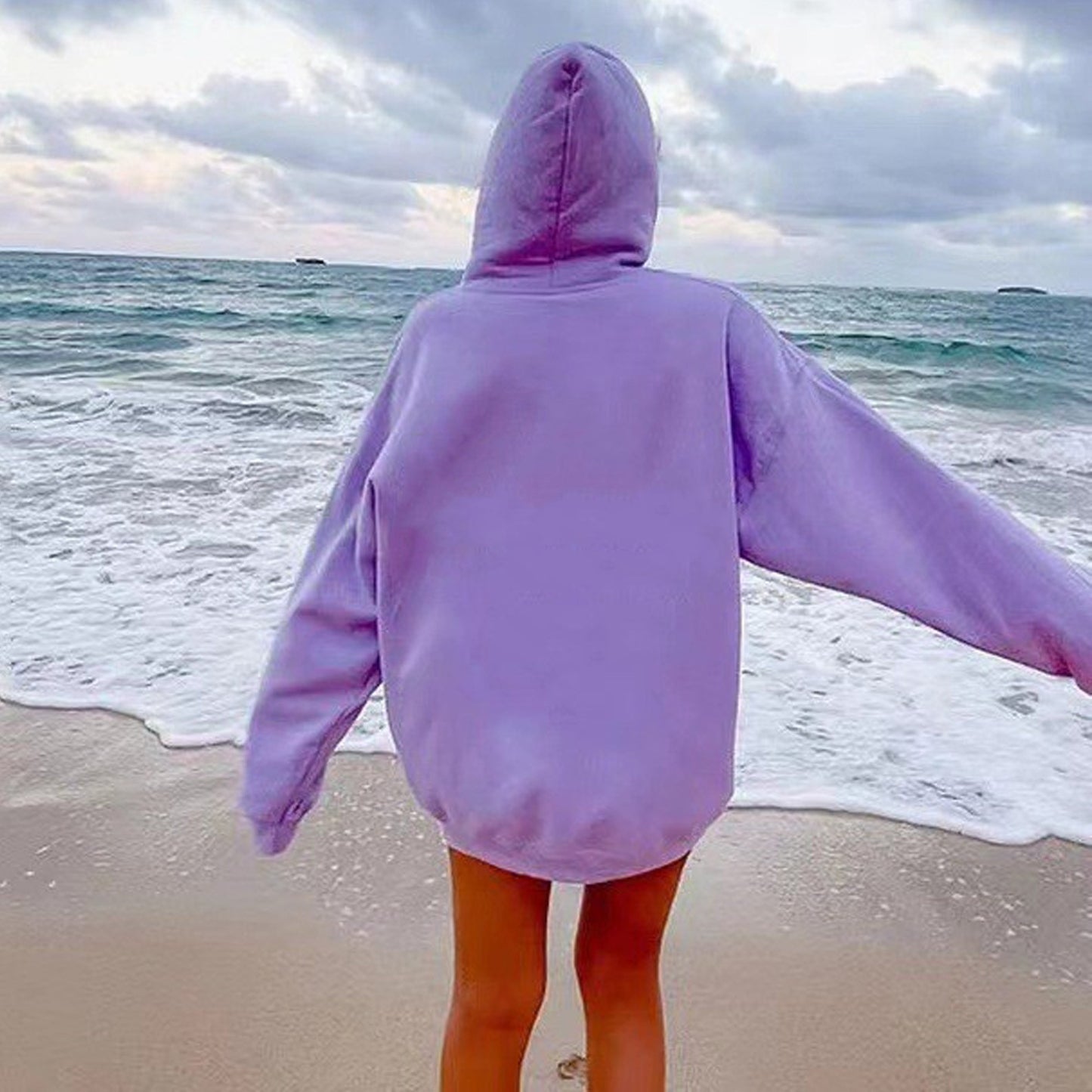 Women's Fleece-lined Bathroom Solid Color Clothing Word Kangaroo Pocket Drawstring Hoodie