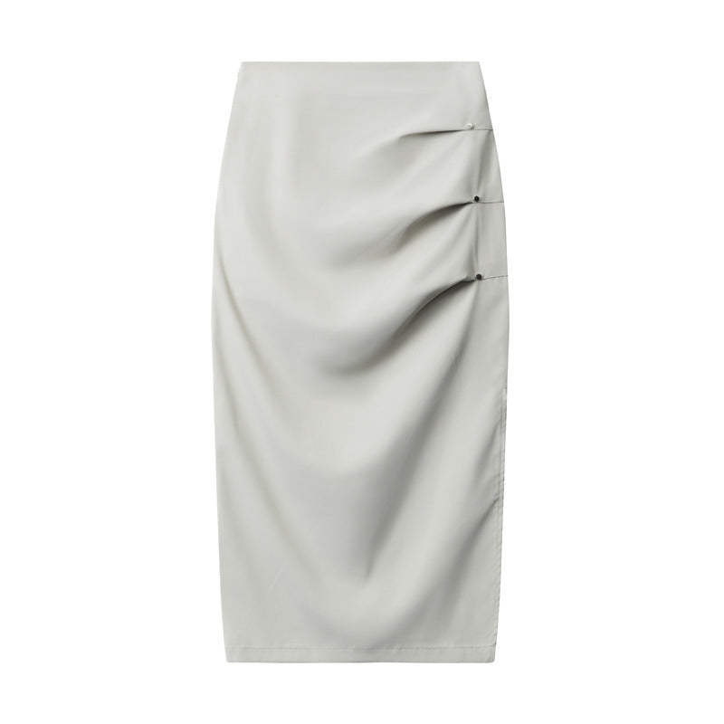 Retro Pleated Design Casual Temperament Midi Skirt