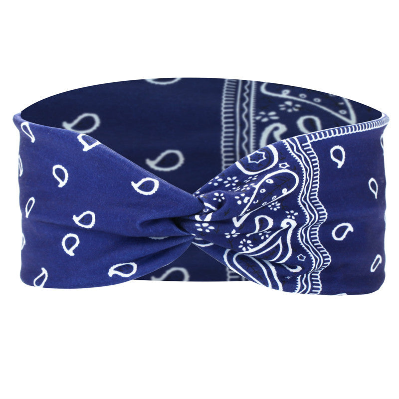 Printed Sports Headband Elastic Knotted Cross Hair Band Paisley Turban
