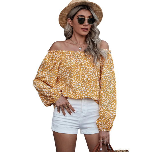 Women's Off-shoulder Printed Long Sleeve Loose Shirt