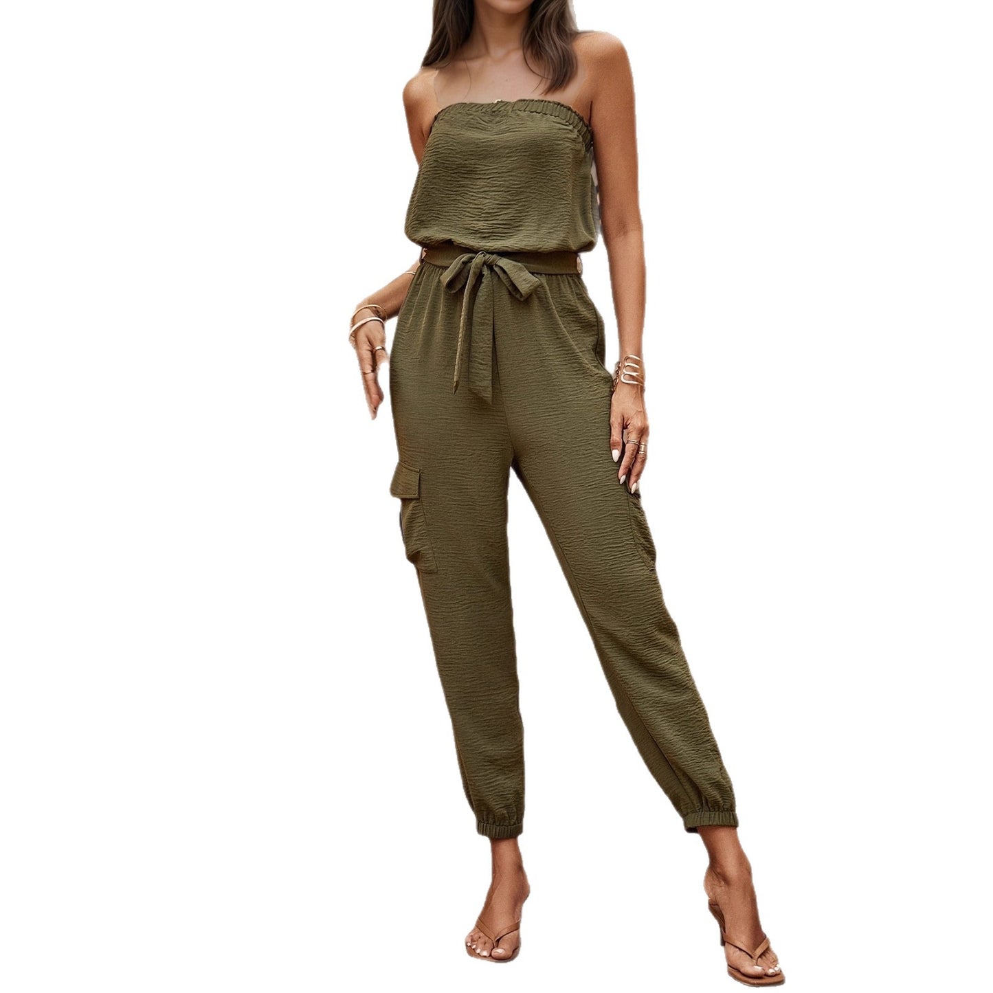 Strapless Pocketed Casual Jumpsuit For Women