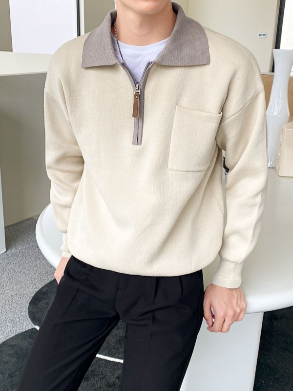 Men's Half Zipper Sweater Loose Polo Collar Sweater