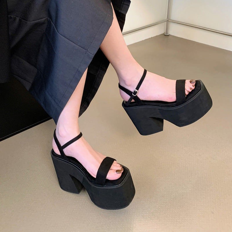 Chunky Heel Waterproof Platform Platform Suede Peep Toe Shoes  11CM