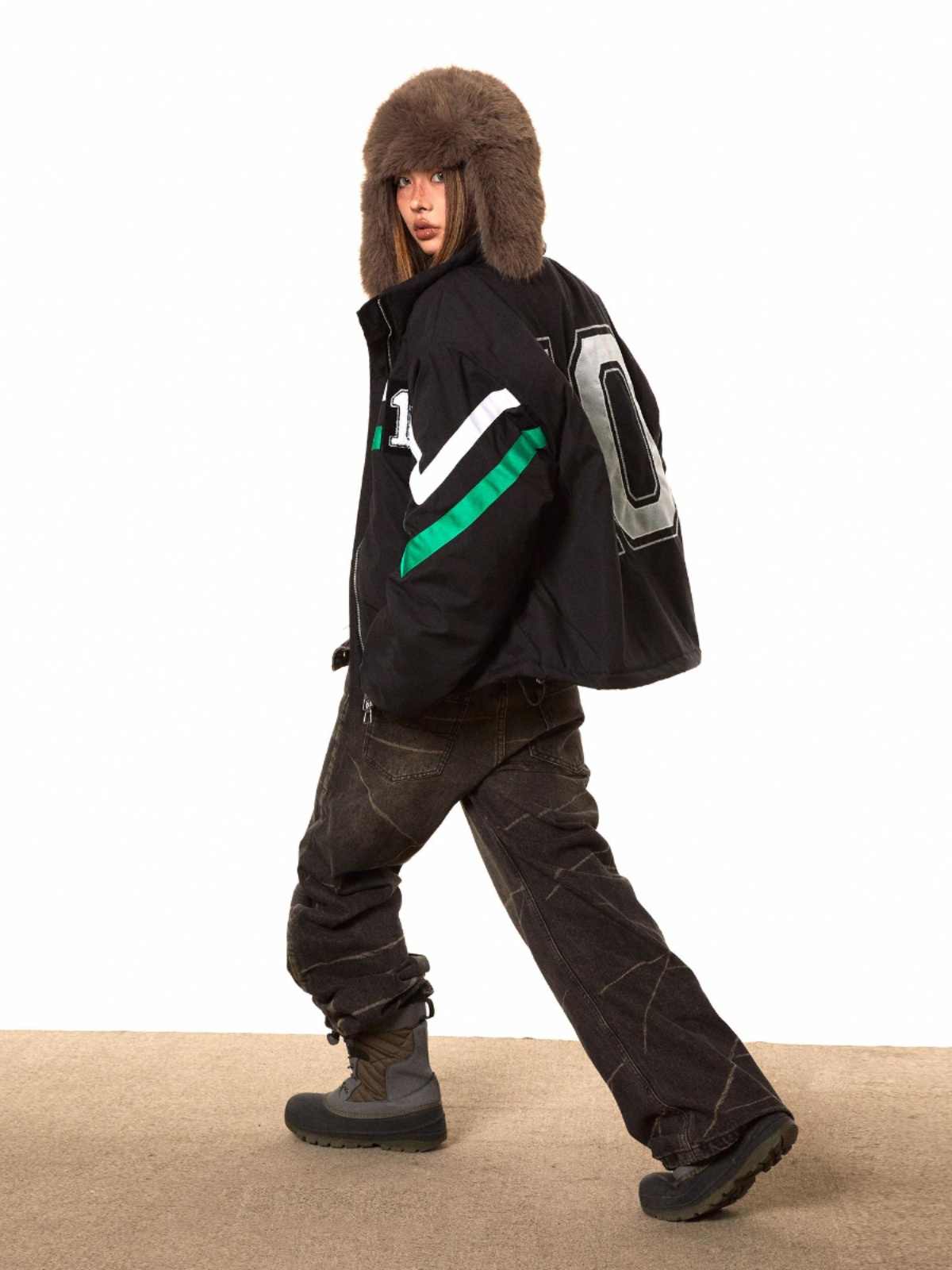 Contrast Color Striped Retro Cotton Coat Puffer Jacket