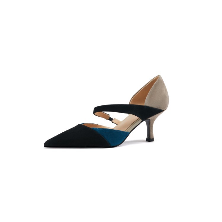 Single Shoes Pointed Toe Caps Stiletto Shallow Mouth Color Matching Women's Shoes
