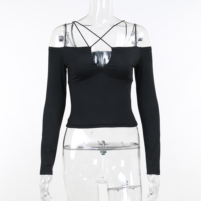 Women's V-neck Long-sleeved Bust One-shoulder Top