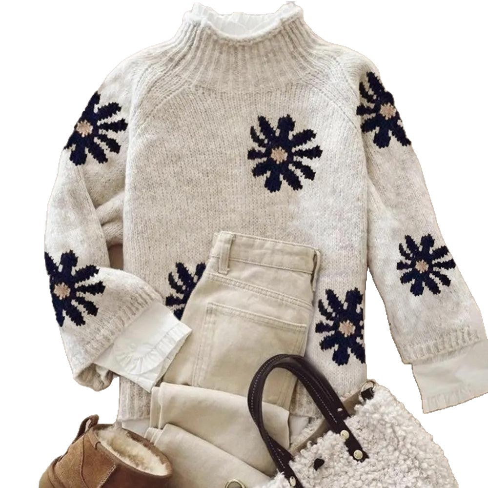 Womens Versatile Jacquard Crew-Neck Knit Top