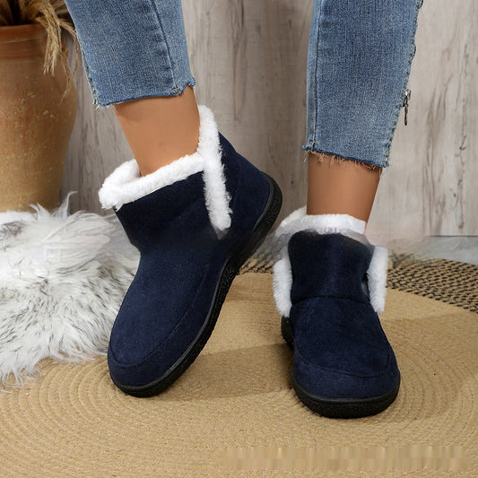 Insulated Cotton-padded Shoes Large Size Flat Bottom Solid Color Fleece Lined Padded Warm Keeping
