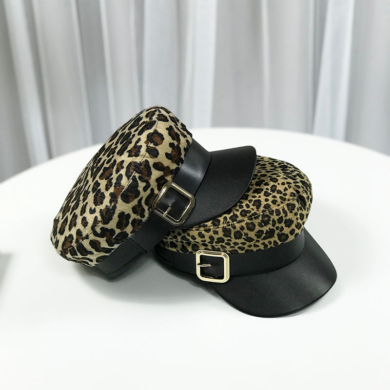 Autumn And Winter Leopard Style Versatile Flat Top Hat