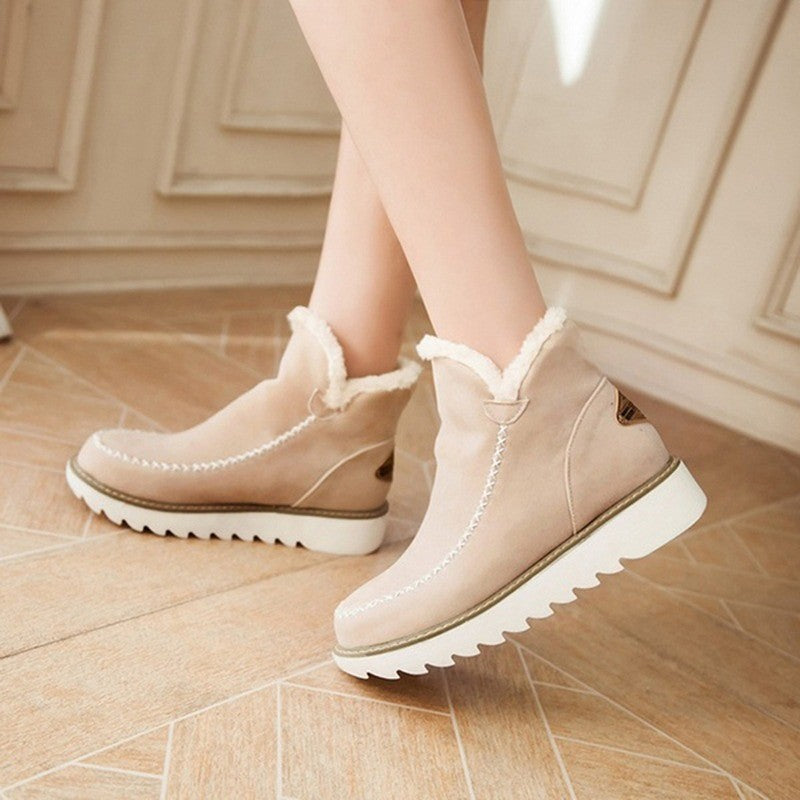 Womens Flat Thick-soled Slip-on Insulated Low-cut Cotton Boots