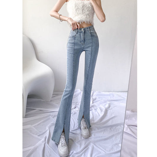 Split Micro Flared Jeans High Waist Slimming Women's Wide-leg Pants