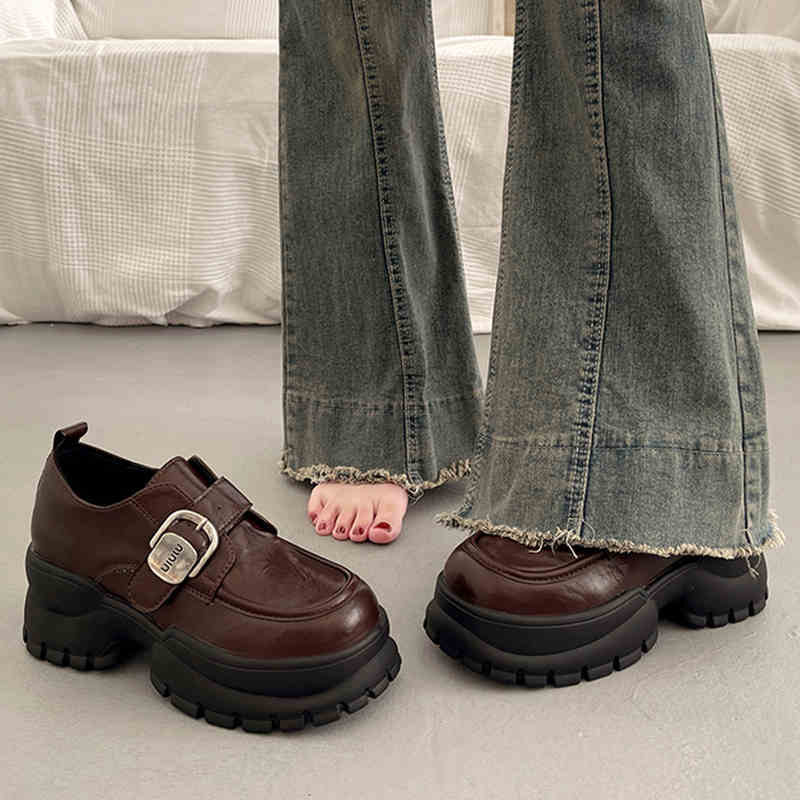 Retro Raise The Bottom Small Leather Shoes Female Loafers