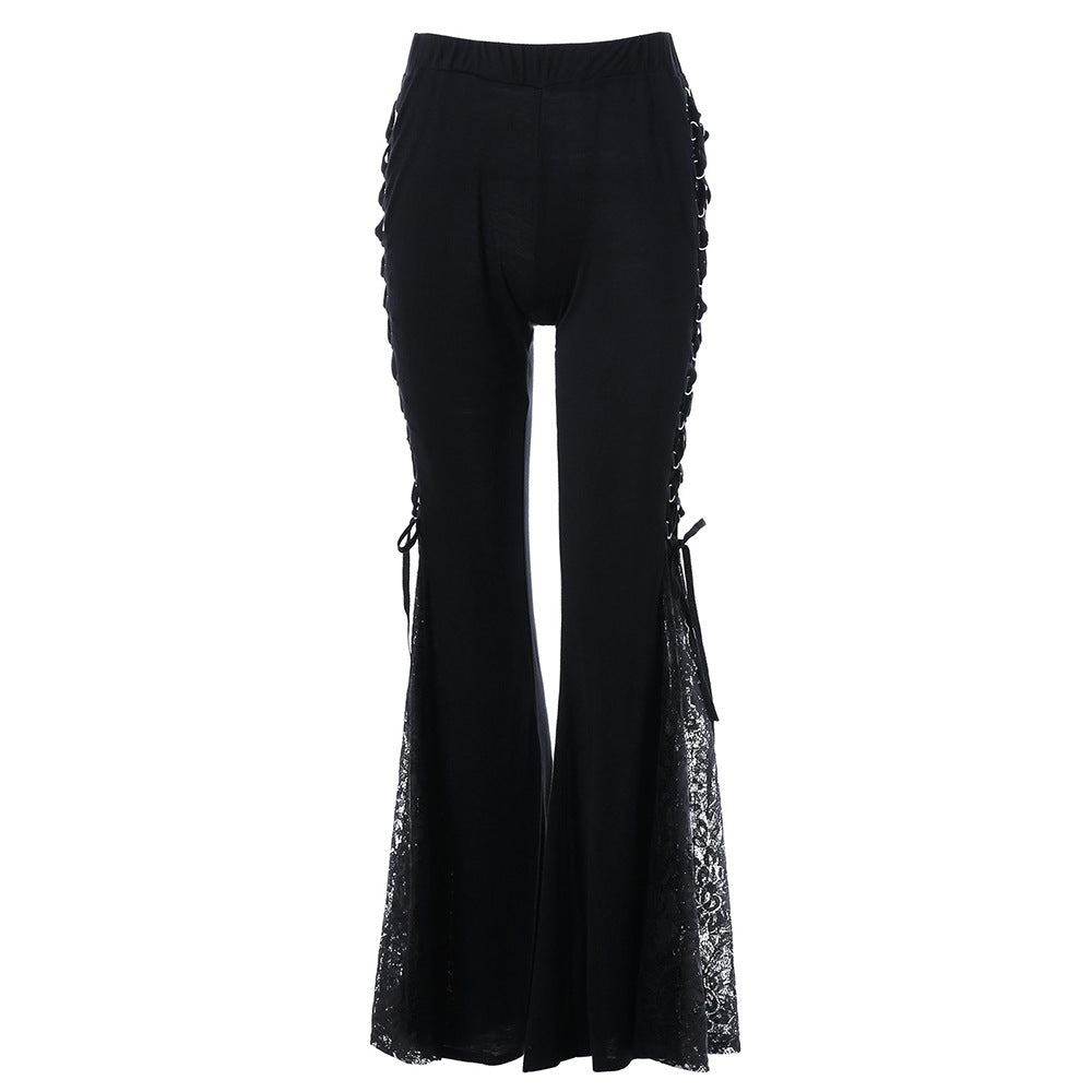 Womens Flared Pants With Lace Trim