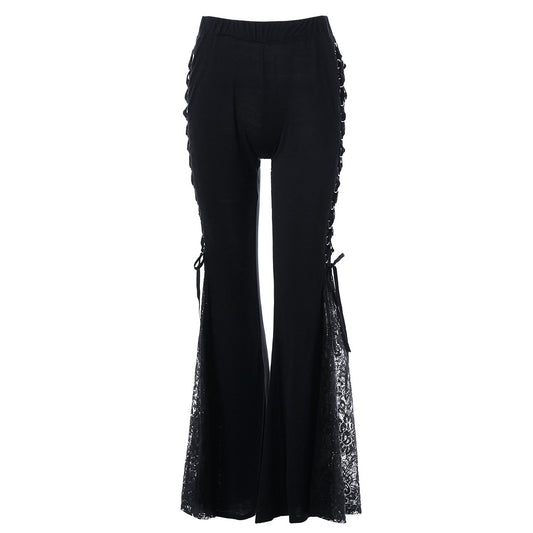 Womens Flared Pants With Lace Trim