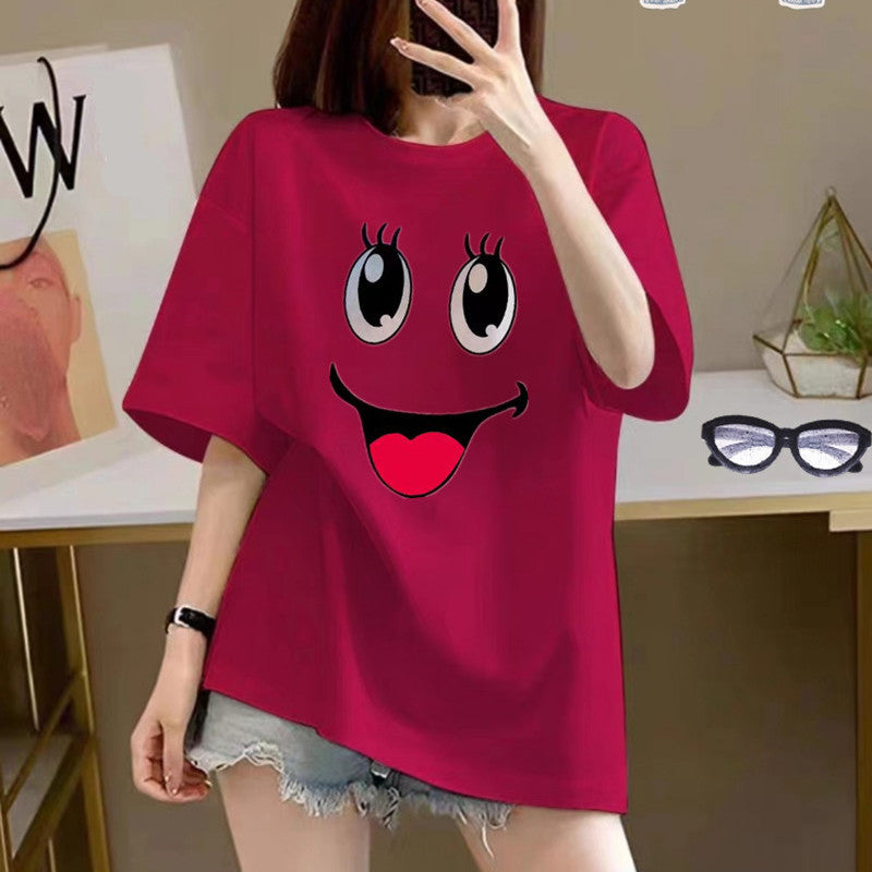 Women's Cotton Creative Cartoon Printed Short Sleeve