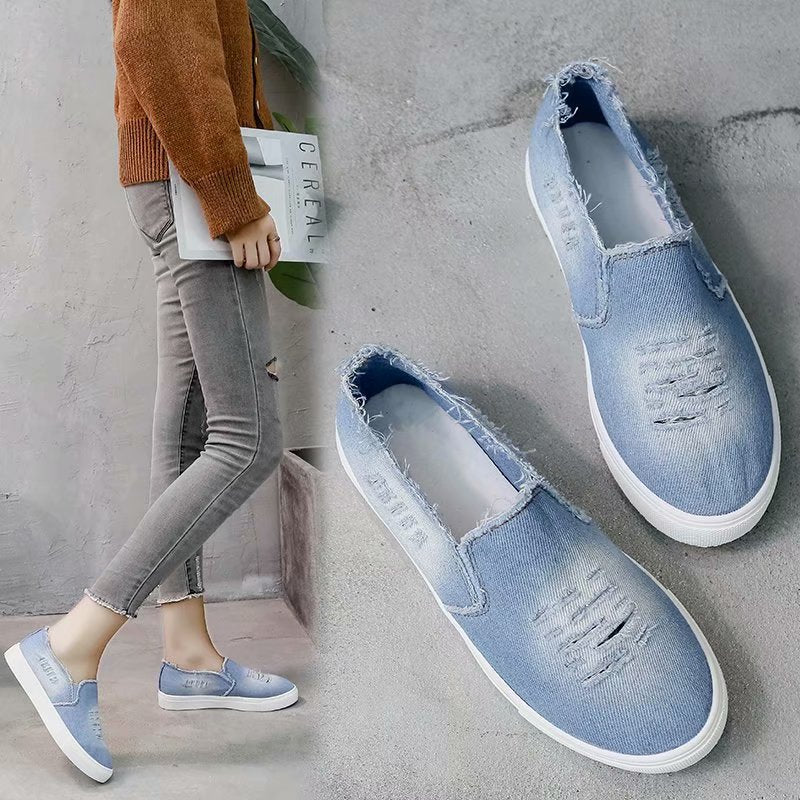Canvas Single Shoes Casual Denim Flat One Pedal Foreign Trade Large Size Women's Shoes Lovers