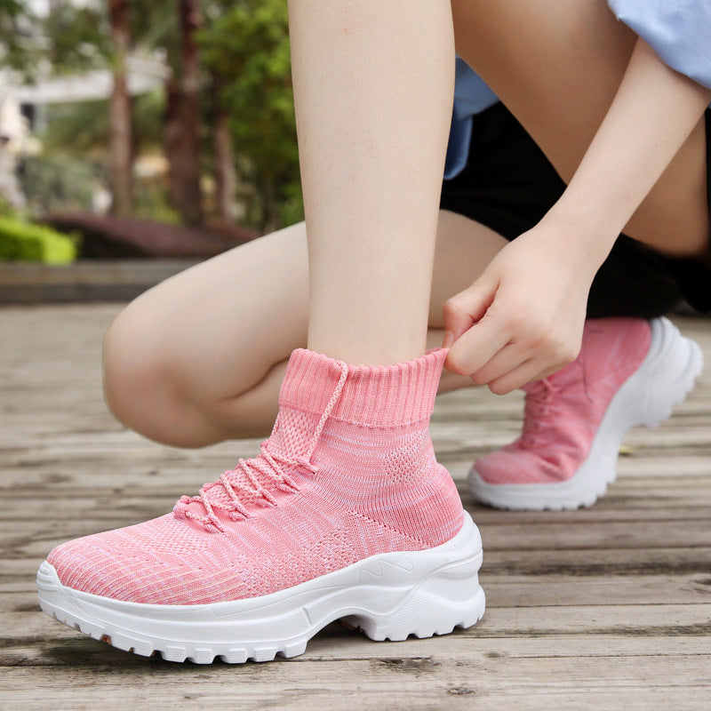 Flying Woven Breathable High-top Women's Height-increasing Socks And Shoes