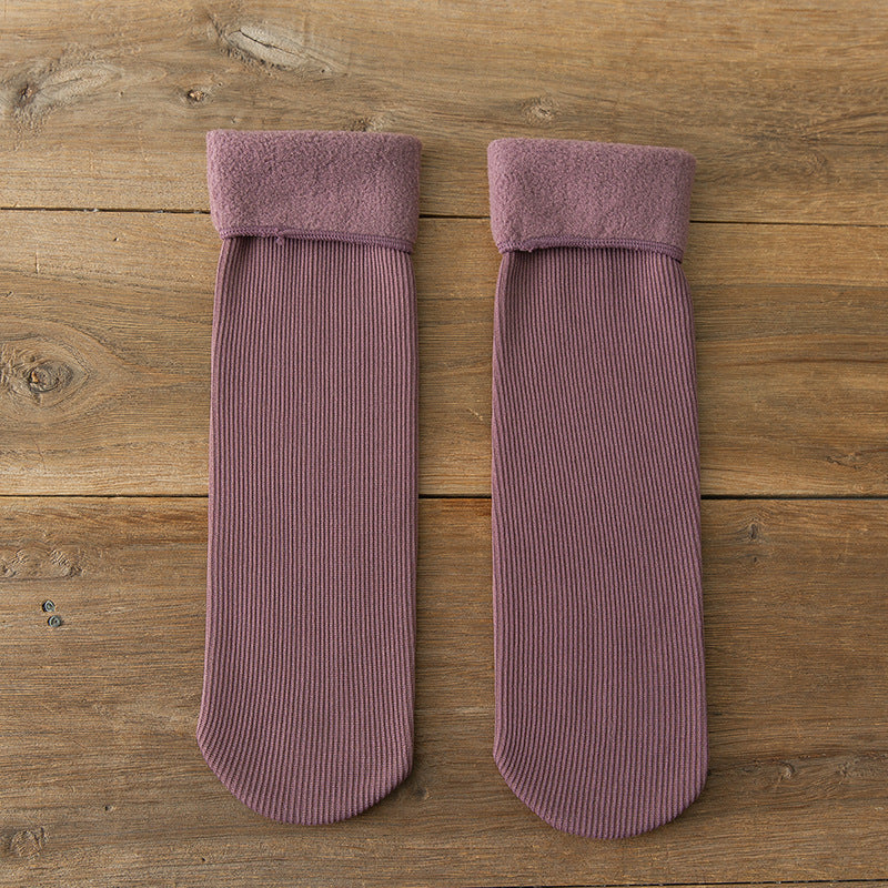 Wool Thickened Women's Medium Tube Solid Color Socks