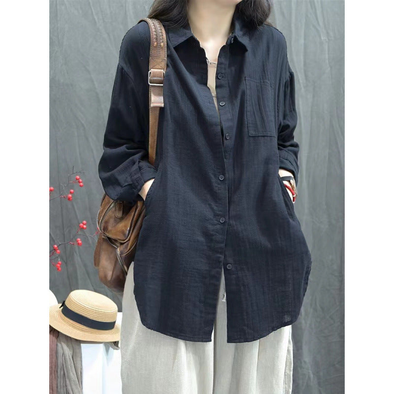 Women's Solid-color Long Sleeve Blouse